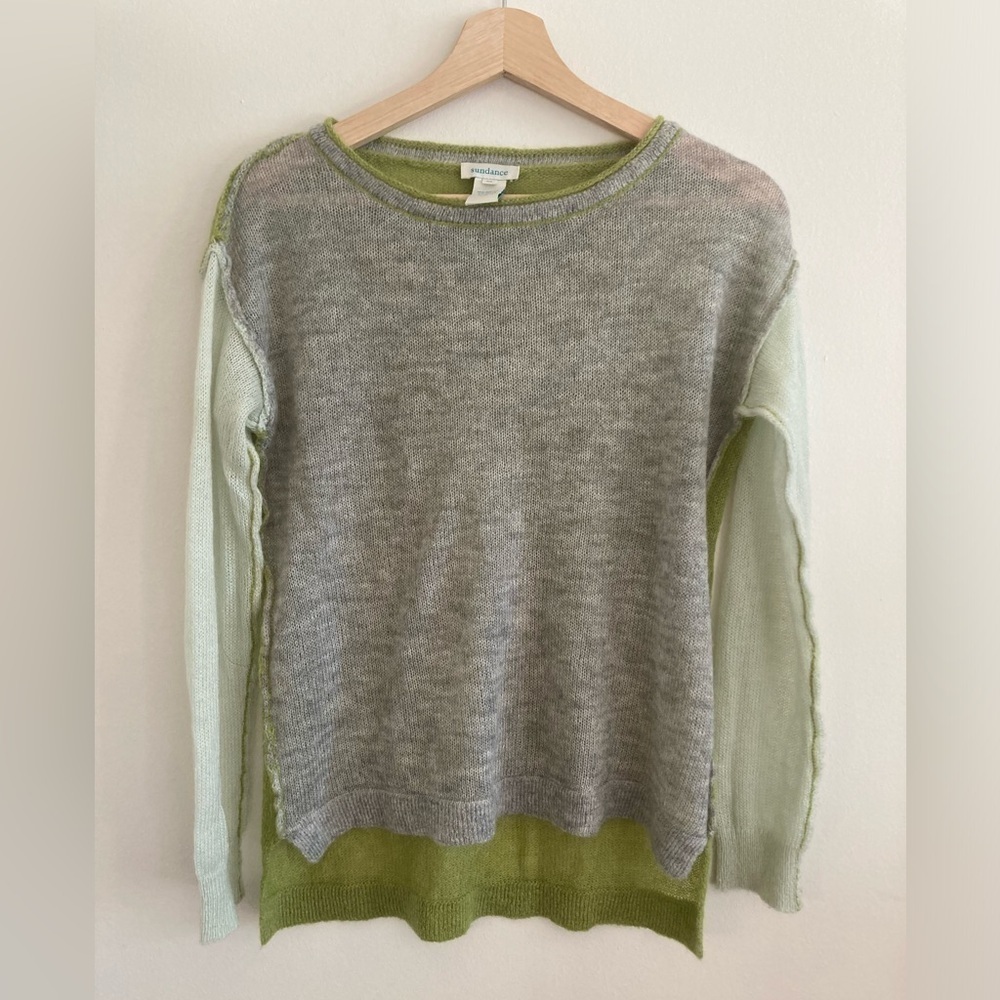 Sundance Women’s Sweater XS Mohair Blend Green Gray Colorblock
